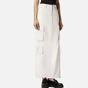 MOTHER DENIM fun dip cream / white maxi cargo grunge skirt NWT size 25